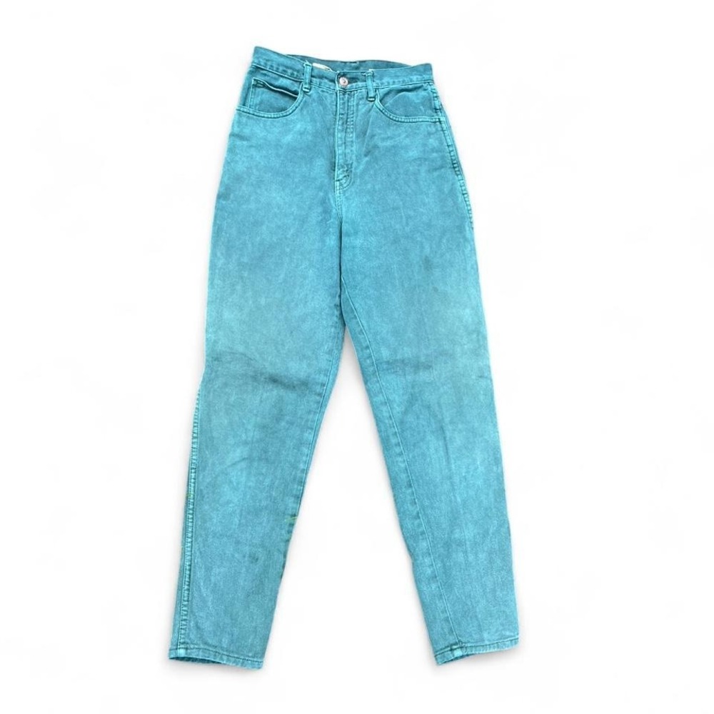 Vintage 80s 90s LA Gear High Waisted Green Denim Pants Retro Size 9